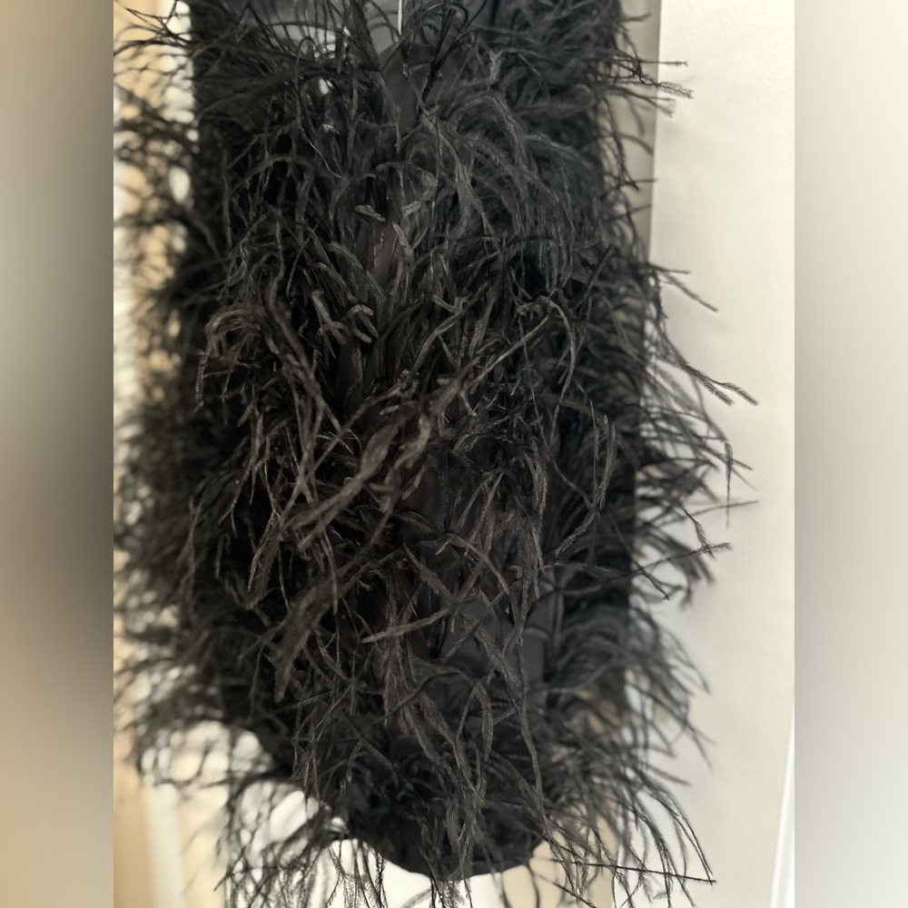 NWT! “Gianni Bini” Ostrich Feathered Black Mini Dress - Picture 4 of 9